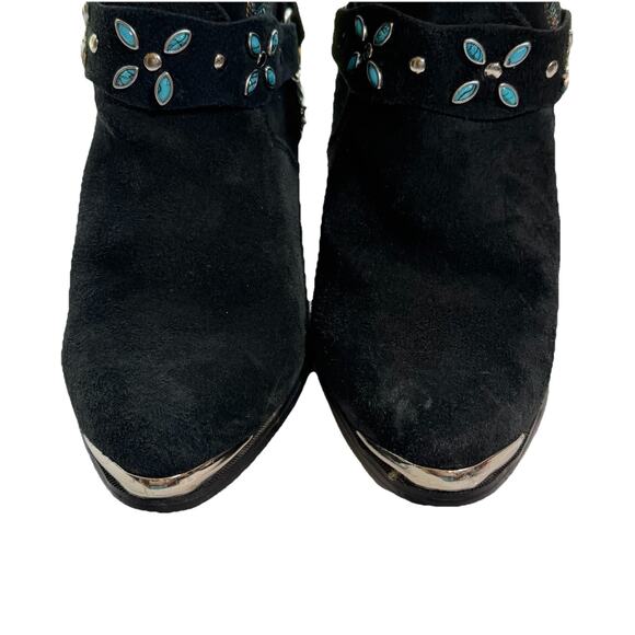 Vintage Dingo Boots Size 8.5 Cowboy Suede Leather Chain Western Black Turqouise - Picture 5 of 8